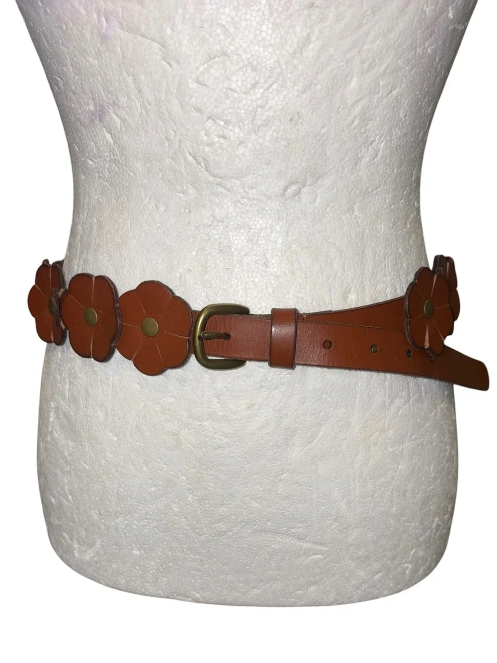 LN Lucky Brand Flower Festival Brown Leather Brass Adjustable Belt - S
